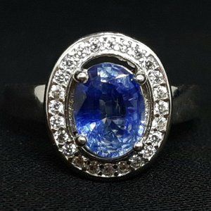 GORGEOUS REAL Blue Kyanite & White Sapphire 925 Solid Sterling Silver Ring Sz 6